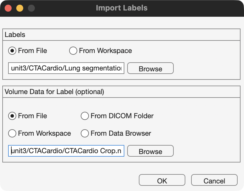 Import Label dialog window