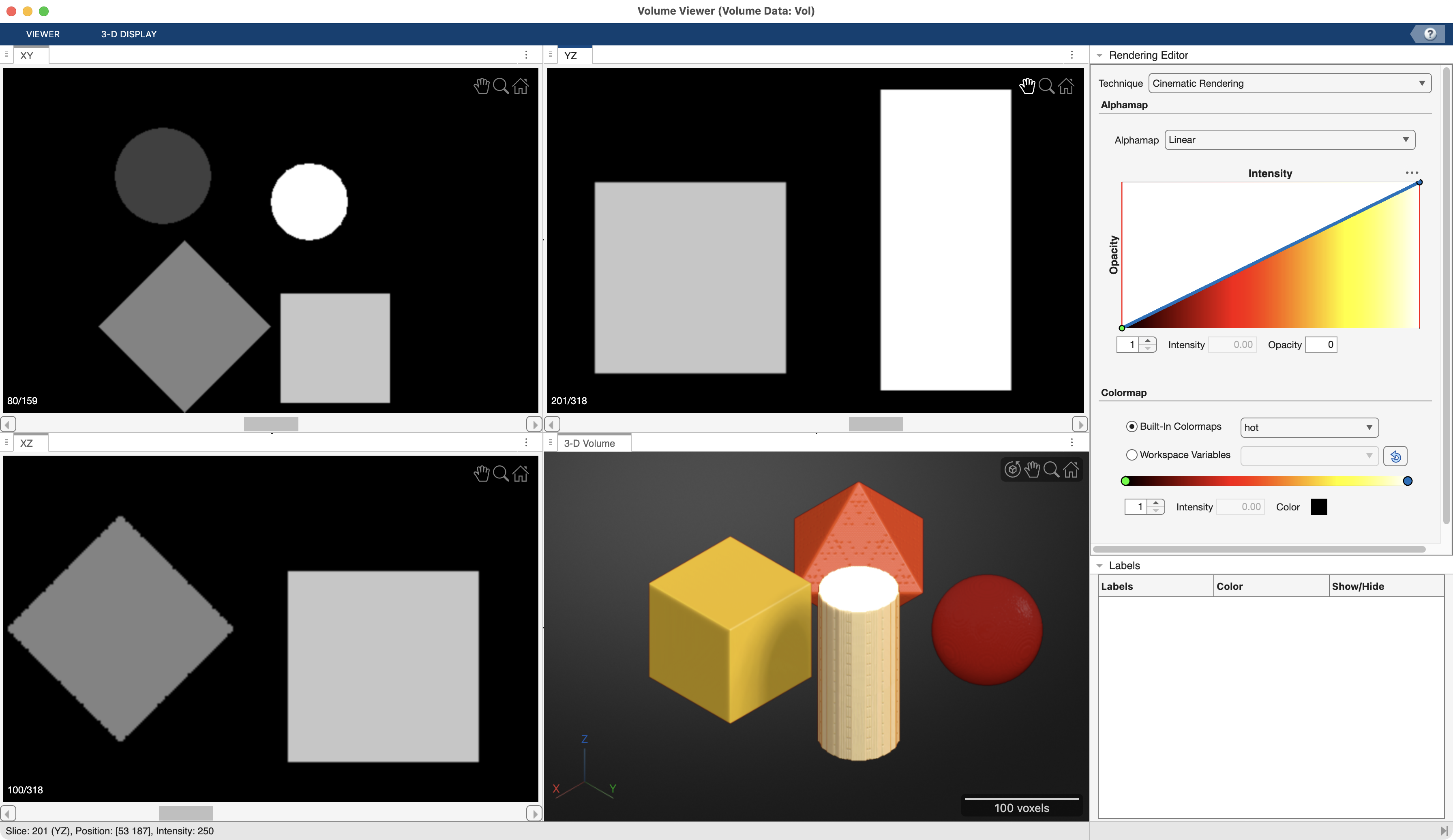 Volume render of multiple 3D shapes